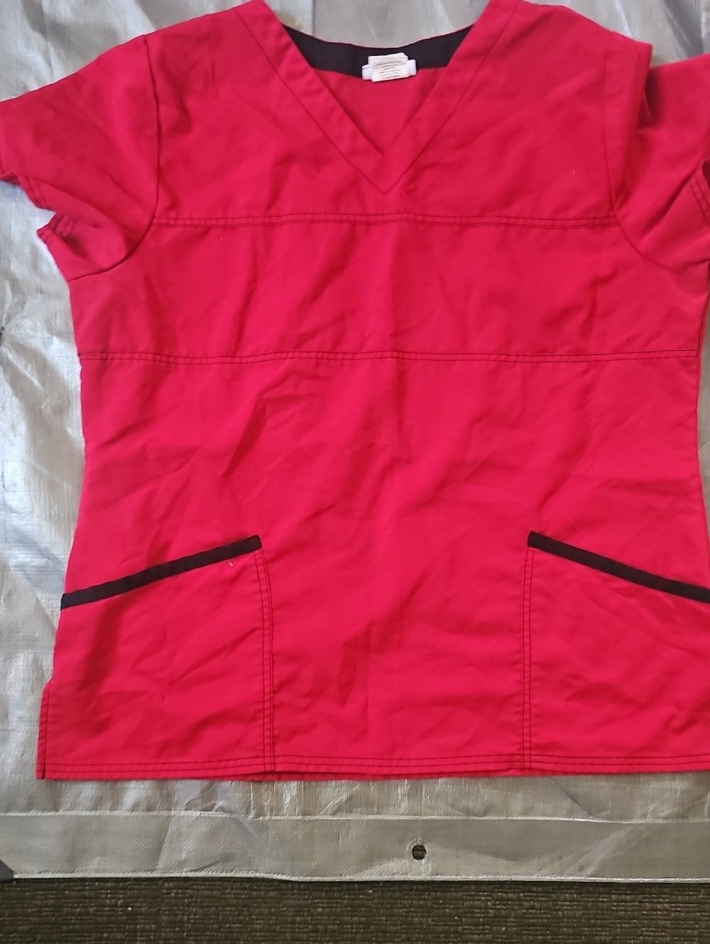 UA Scrubs Hot Pink V-Neck Tunic with Black Trim